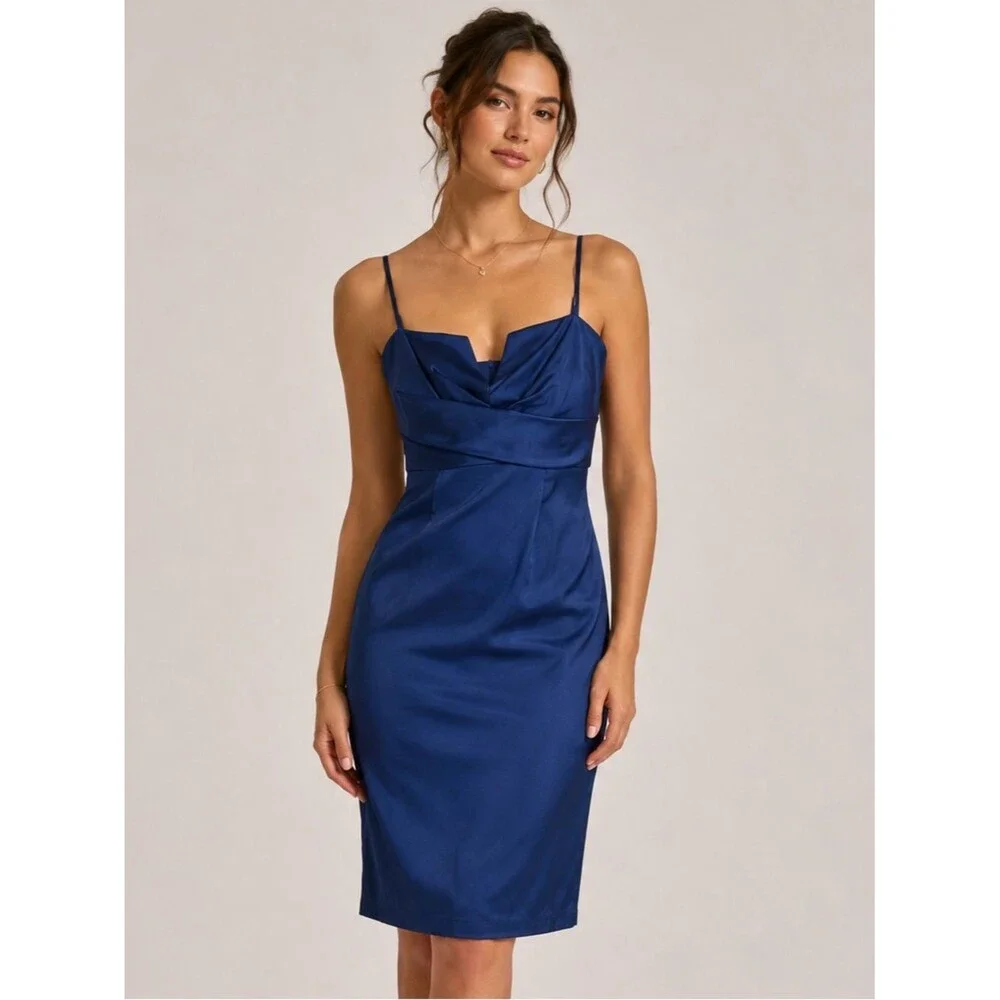 Donna Ricco New York Royal Blue Satin Knee Length Cocktail Dress Size 4P